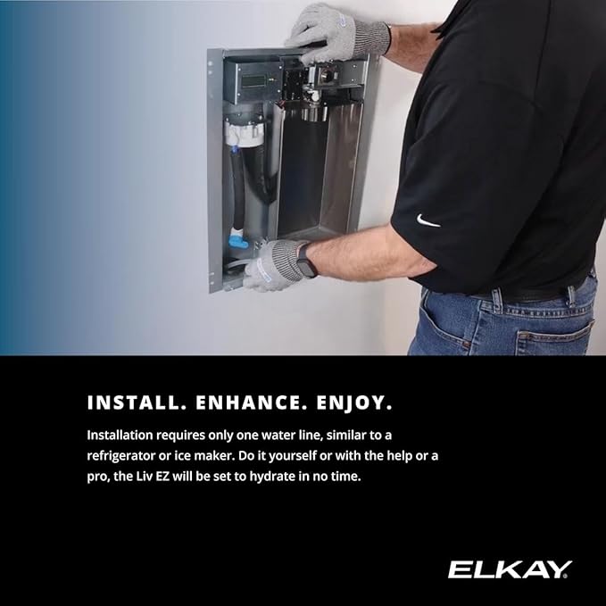 Elkay Liv EZ Built-in Filtered Wall-Mount Water Dispenser – Battery Powered, NSF Certified, Push Button, Reduces Lead & PFAS, Midnight Black – Ideal for Home