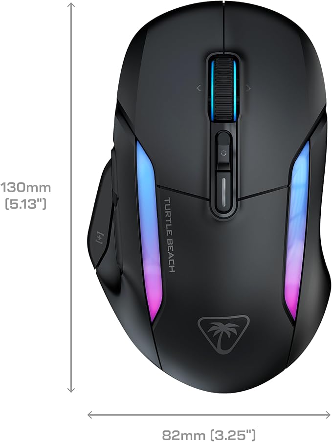 Turtle Beach Kone II Air – Wireless Ergonomic RGB Gaming Mouse, 350-Hr Battery, 26K DPI Optical Sensor, 100M Click Optical Switches, 21 Customizable Inputs, 4D Free-Spin Scroll Wheel – Ash Black