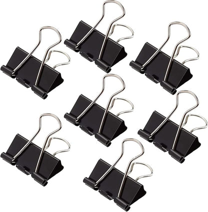 144 Pcs Binder Clips 1 Inch, Black Medium Paper Clamps for Office Supplies, Wide Metallic Binder Clips, Large Document Clamp, File Clips