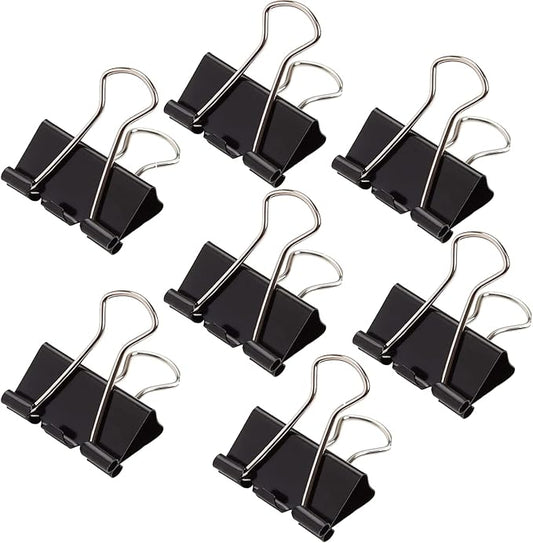 144 Pcs Binder Clips 1 Inch, Black Medium Paper Clamps for Office Supplies, Wide Metallic Binder Clips, Large Document Clamp, File Clips