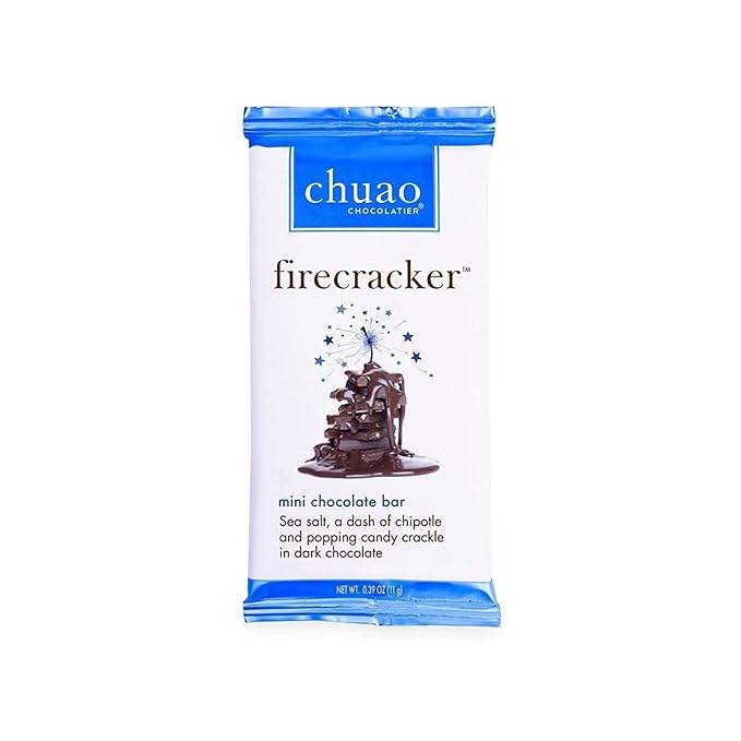 Chuao Chocolatier Firecracker Dark Chocolate Mini Bars | Gourmet Sea Salt Chipotle Popping Candies No Preservatives | For Gift Baskets, Christmas, Birthday, Care Package | 24 Pack