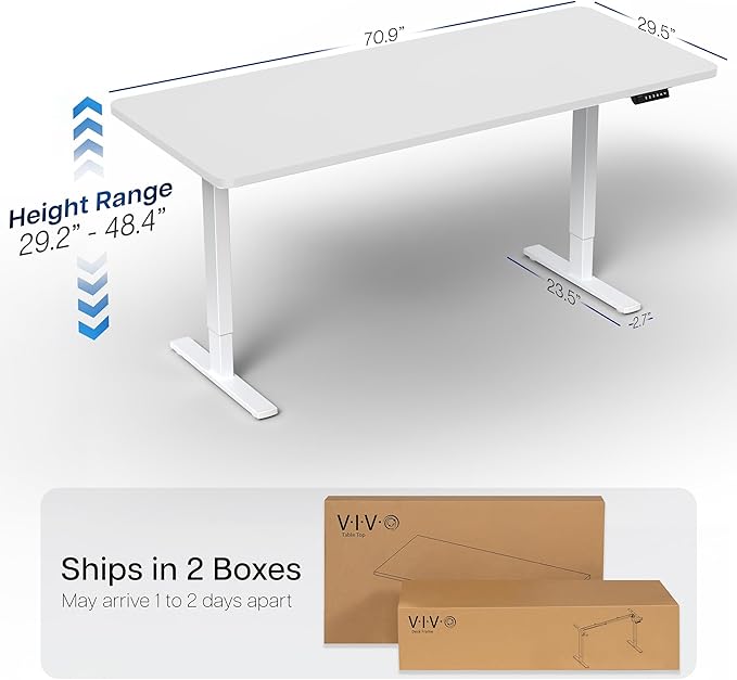VIVO Electric 71 x 30 in Standing Desk, Memory Height Adjustment, 1B Series, White Top White Frame, DESK-KIT-1W7W