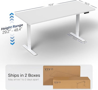 VIVO Electric 71 x 30 in Standing Desk, Memory Height Adjustment, 1B Series, White Top White Frame, DESK-KIT-1W7W