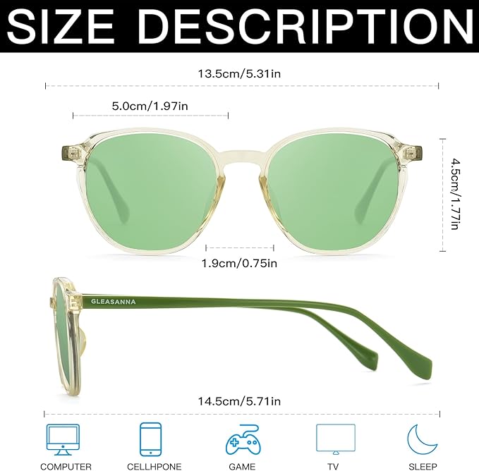 Sleep Glasses for 99.9% Blue Light Glasses Dual AR Coatings Green Lens for Computer Gaming Reduce Eyestrain
