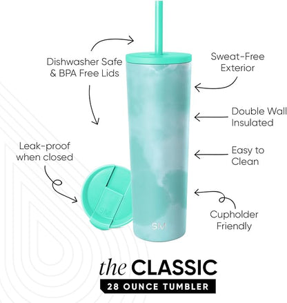 Simple Modern Classic Tumbler with Lid and Straw | Insulated Iced Coffee Cup Reusable Stainless Steel Water Bottle Travel Mug | Gifts for Women Men Her Him | 28oz | Ocean Tide