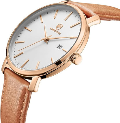 CHEETAH Minimalist Waterproof Quartz Watches for Men with Leather Strap, Auto Date