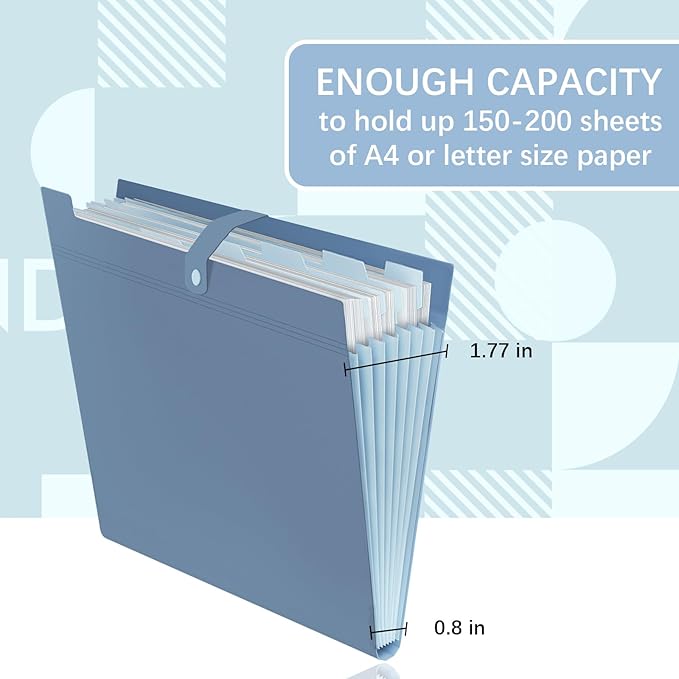 20Pack Accordion File Organizer Expanding File Folder with 8 Pockets, Bulk Letter Size Portable Paper Document Organizer for Office Home Business Supplies, Blue