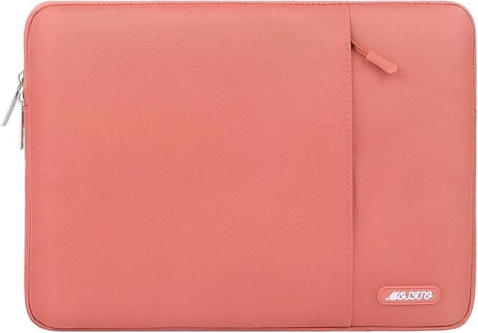 MOSISO Laptop Case 16 inch, 15-15.6 inch Laptop Sleeve Compatible with MacBook Pro 16 M4 M3 M2 M1, HP Acer Dell Lenovo ASUS Notebook, Polyester Vertical Computer Sleeve Bag with Pocket, Coral