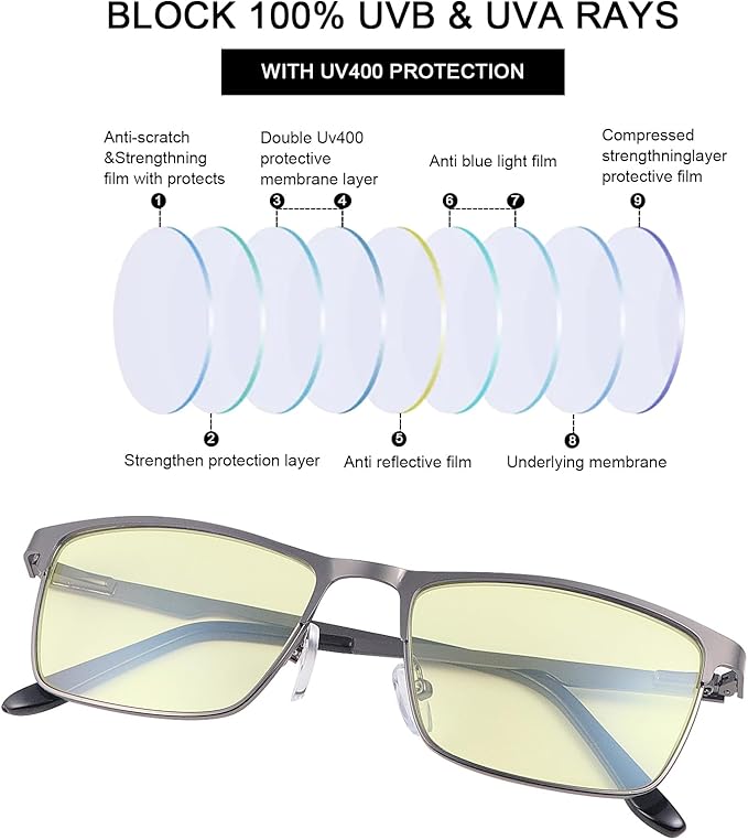 YIMI Mens Blue Light Glasses Men Computer Gaming BlueLight Blocking Glasses Metal Anti Eyestrain Clear Lens Eye Protection