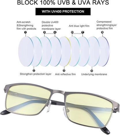 YIMI Mens Blue Light Glasses Men Computer Gaming BlueLight Blocking Glasses Metal Anti Eyestrain Clear Lens Eye Protection