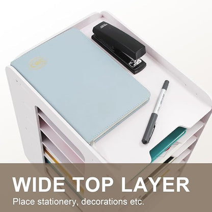 SONGWAY Paper Storage Organizer for Desk - 7 Tier Paper Sorter Organizer, Letter Mail Tray, File Folder Holder Rack, White Desk File Organizer for Home Office