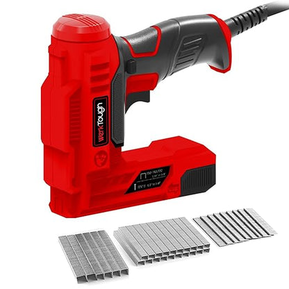 Werktough Electric Brad Nailer Staple Gun 2 in 1 Good for Home Decoration Leather and Carpentry 3000pcs Free Nails and Staples (T50 Staples:12mm,14mm Each 1000pcs, 18GA Brad Nails:14mmx1000pcs)-Red