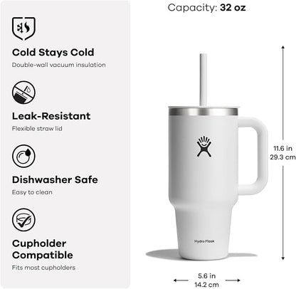 Hydro Flask Travel Tumbler with Handle, Lid and Straw - Insulated Stainless Steel in 32 Oz Seacliff