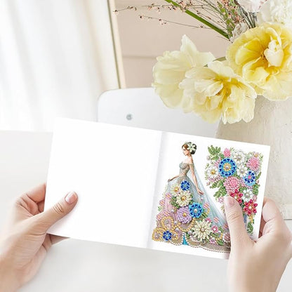 6pcs DIY Dress Girl Diamond Art Painting Greeting Cards Kit, Rhinestone Art Holiday Birthday Card Set with Envelopes, DIY Festival Craft for Girlfriend, Christmas Valentine Gift Making Supplies