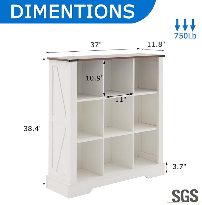 9 Cube Storage Organizer with LED Lights, Wooden Bookcase with Storage, Modern Cube Shelf for Living Room, Bedroom, Home Office - White