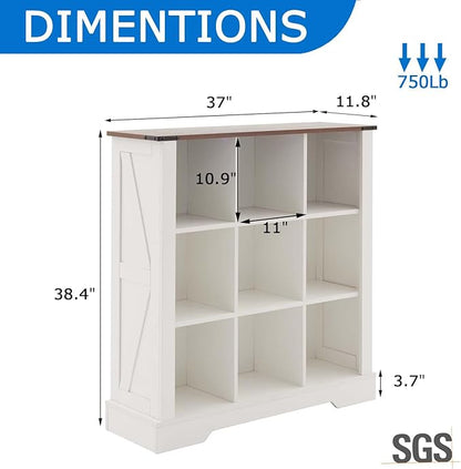 9 Cube Storage Organizer with LED Lights, Wooden Bookcase with Storage, Modern Cube Shelf for Living Room, Bedroom, Home Office - White