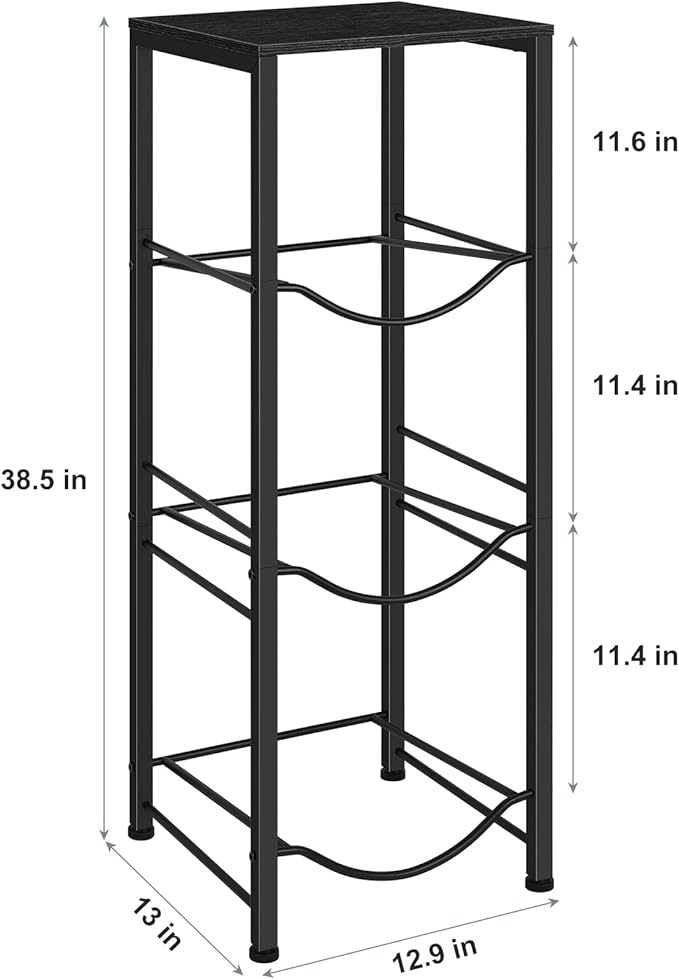 Water Bottle Holder Organizer 5 Gallon Water Jug Stand with Shelves, 3-Tier Water Bottle Dispenser Stand for Kitchen Living Room Office, Black