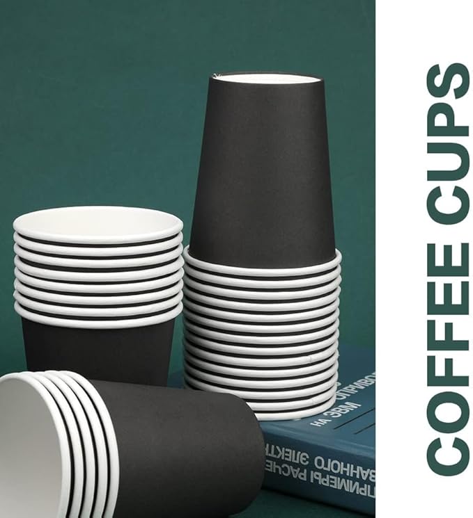Paper Cups 8 oz 50 Pack Disposable Paper Cups, Paper Coffee Cups, Disposable Cups for Hot or Cold Beverage Drinking for Halloween, Party, Picnic, BBQ, Travel, and Event -Black