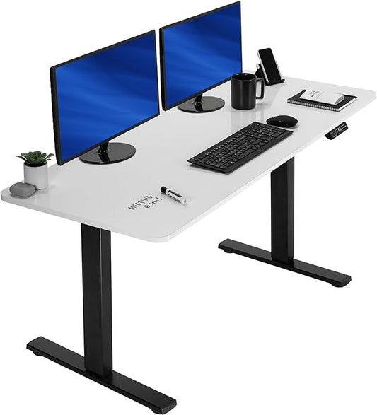 VIVO Electric Dry Erase 60 x 24 in Standing Desk, Memory Height Adjustment, 1B Series, Whiteboard Top Black Frame, DESK-KIT-1B6WE