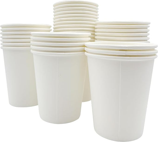 three leaf 8 Oz. Disposable Paper Cups, (White) 200 Ct. (4 Packs Of 50), Hot/Cold Cup For Coffee, Water, Tea, Juice, Picnic, Party, Travel And Events