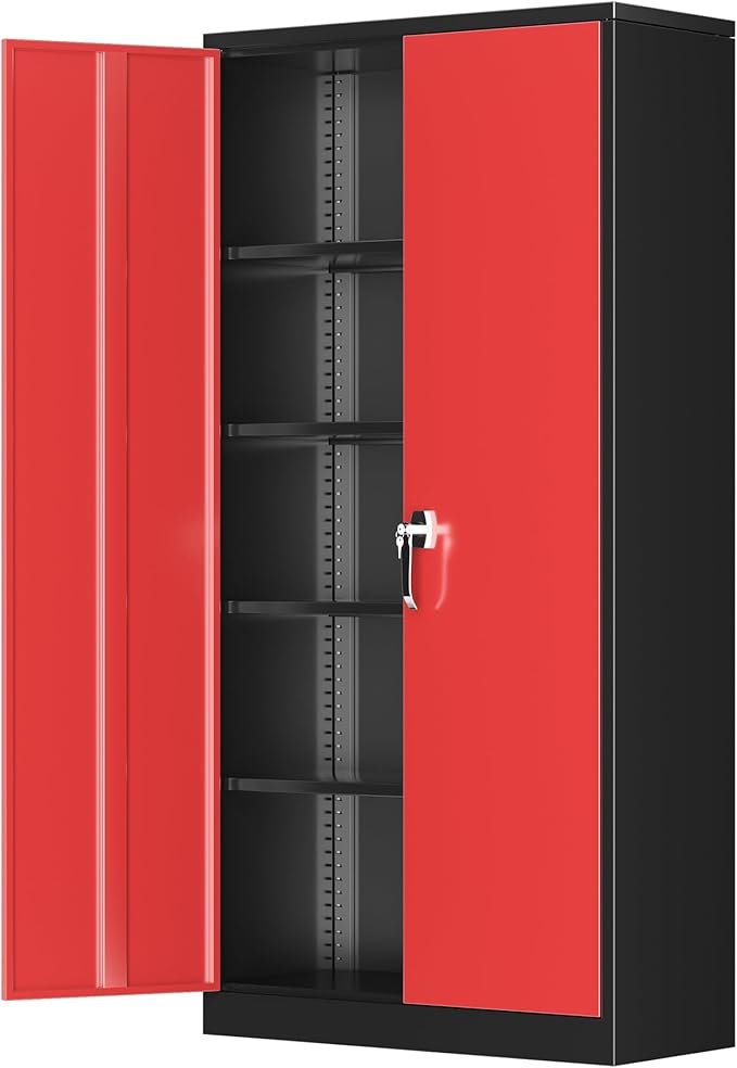 Greenvelly Metal Cabinet with 2 Doors and Adjustable Shelves, 72”H Steel Storage Cabinet, Locking Tall Metal Storage for Office, Home, Garage, School