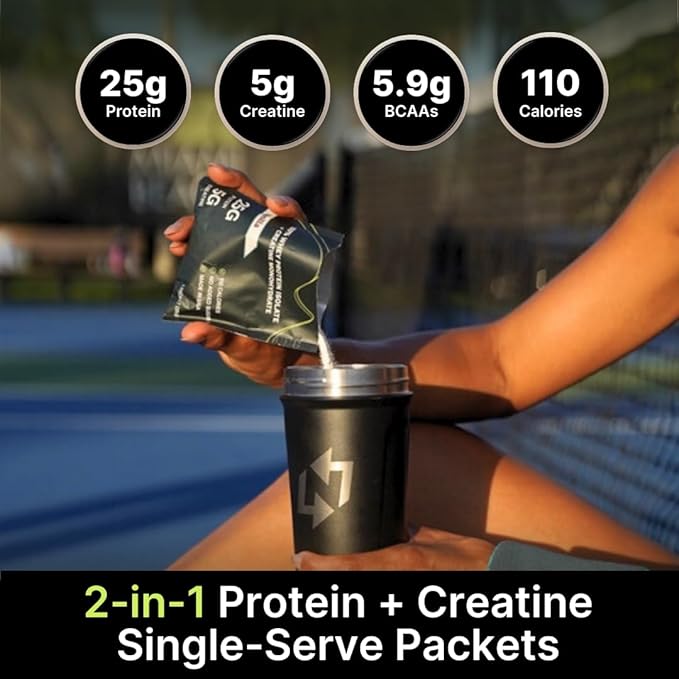 Nutrition On The Go Whey Protein Isolate Packets with Creatine – 25g Protein + 5g Creatine – Single-Serve Travel Protein Powder - Variety Pack (Vanilla & Chocolate) (6-Pack)