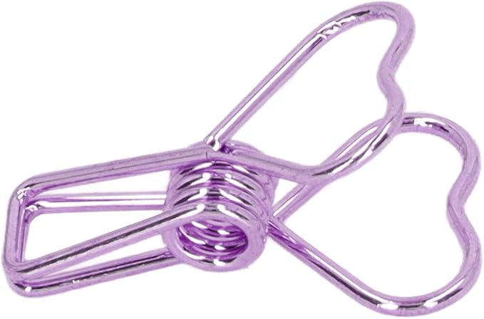 Clips in Assorted Sizes, Medium Metal Paper Clips, 100 Pcs Rose Gold - Strong Clamping Force, Hollow Heart Shape, Cute Office Document Accessories (Purple)