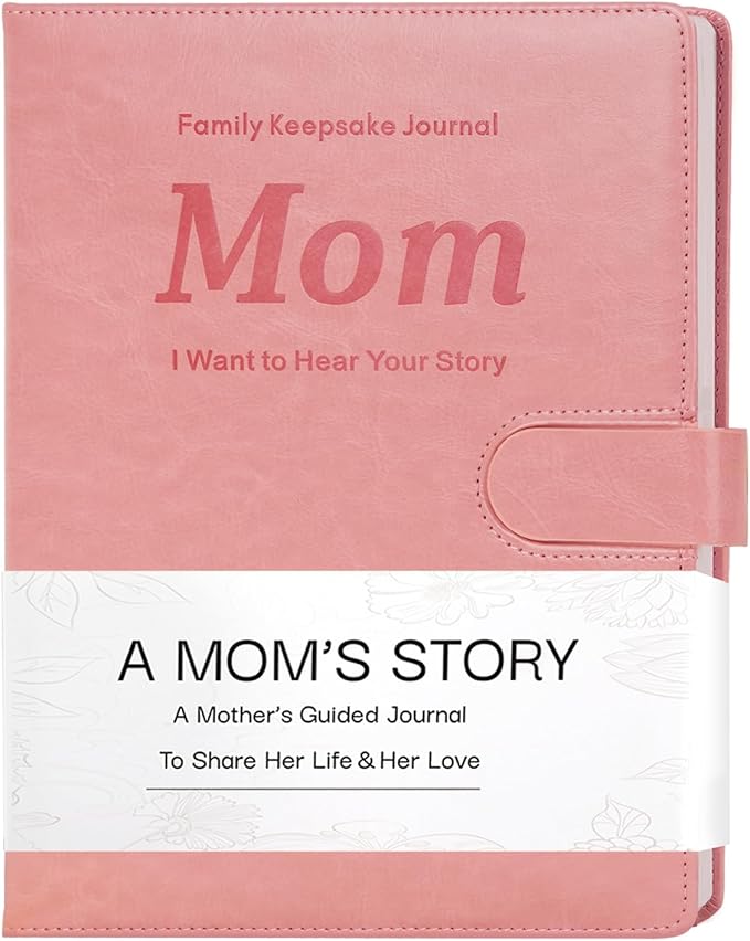 Artmag Mom's Life Story Journal with 250+ Prompt Questions, Family Keepsake Book Leather Cover for Mom to Share Her Memories for Birthday Mother's Day Christmas (Pink)