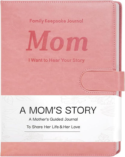 Artmag Mom's Life Story Journal with 250+ Prompt Questions, Family Keepsake Book Leather Cover for Mom to Share Her Memories for Birthday Mother's Day Christmas (Pink)