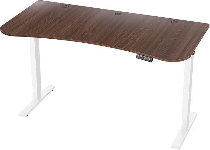 VIVO Electric 63 x 32 in Standing Desk, Memory Height Adjustment, 1B Series, Dark Walnut Top White Frame, DESK-KIT-1W1D