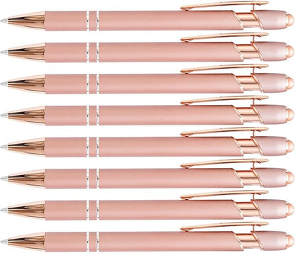 PASISIBICK 8 Pack Rose Gold Ballpoint Pen 2-in-1 Stylus Retractable Metal Stylus Pen for Touch Screens with Stylus tip, 1.0 mm Black Ink（8 PCS Rose Gold）