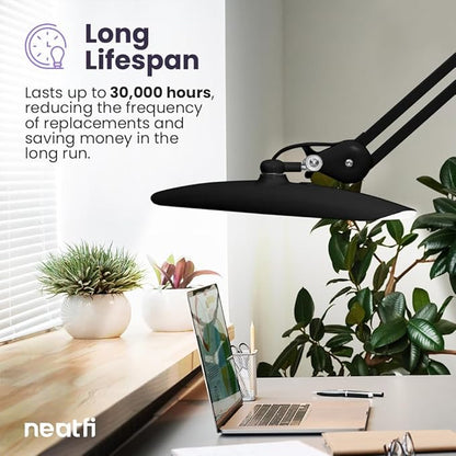 Neatfi XL LED Desk Lamp with Base, 2200 Lumens, 24W, 20-Inch Wide Head, Dimmable 4 Brightness Levels, Task Light for Home Office, Crafts, Workbench (Non-CCT, Black)