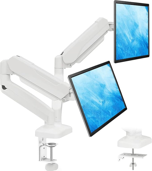 MOUNTUP Dual Monitor Stand for Desk, Gas Spring Monitor Arms for 2 Monitors Max 32 Inches, Height Adjustable Double Monitor Mount, VESA Mount with C-Clamp & Grommet Base, Holds 4.4-17.6lbs, White