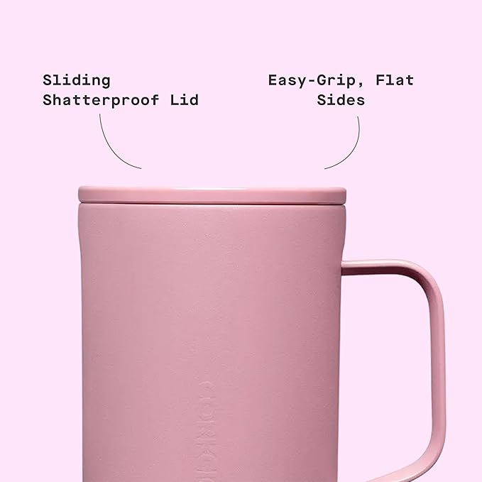Corkcicle Classic Coffee Mug - Triple Insulated Stainless Steel Travel Mug - Shatter-Proof Lid - Keeps Drink Hot Over 3 Hours - Holiday Mug Gift - Great for Gifting Warmth - 16 oz - Desert Rose