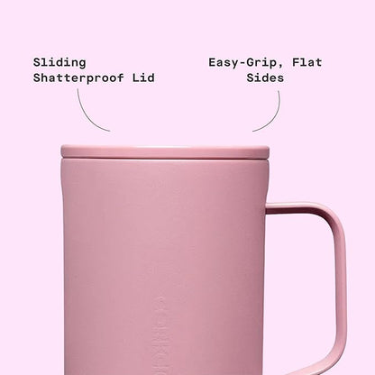 Corkcicle Classic Coffee Mug - Triple Insulated Stainless Steel Travel Mug - Shatter-Proof Lid - Keeps Drink Hot Over 3 Hours - Holiday Mug Gift - Great for Gifting Warmth - 16 oz - Desert Rose
