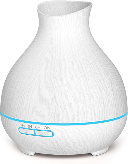 BZseed Aromatherapy Essential Oil Diffuser 550ml 12 Hours White Wood Grain Aroma Diffuser with Timer for Large Room, Home, Baby Bedroom, Waterless Auto Shut-Off, 7 Colors Lights Changing