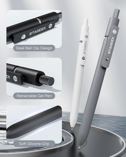 Black Gel Pens, 6Pcs Fine Point Smooth Writing Pens with 3 Extra Refills, Quick Dry Black Ink Pens for Journaling, Office, Note Taking, School Supplies, Nurse Aesthetic(Black Gray White)
