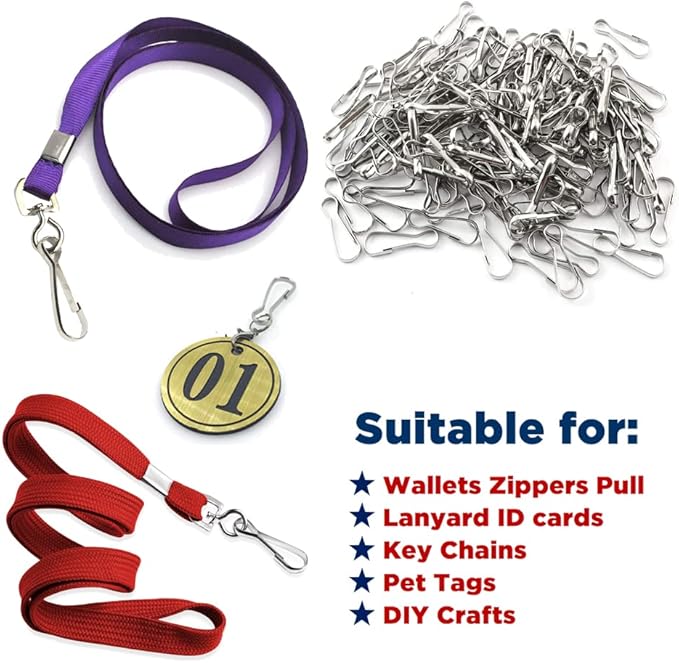 200pcs Stainless Steel Lanyard Snap Hooks 1" (25mm), Rust-Proof Spring Hooks Purse Clip for Lanyard Clasp Zipper Pull ID Card Name Tag Badges Key Chain Keyring DIY Craft