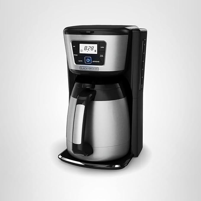 BLACK+DECKER 12-Cup Thermal Coffee Maker, Keep Coffee Hot with Insulated Stainless Steel Carafe, Digital Controls, Easy to Clean.