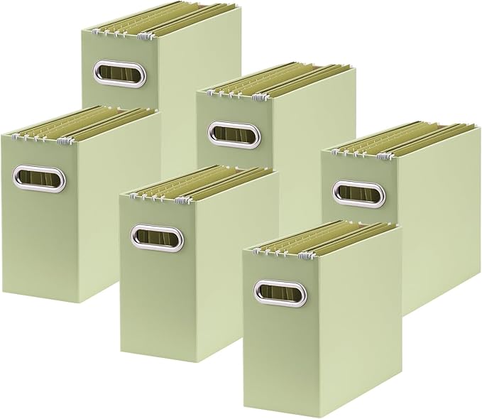 Oterri Cardboard File Organizer Box for Hanging File Folders Letter Size,File Box for Computer Desk,File Cabinet,Working Home,Office,Classroom (Green, Letter Size - 6 Packs)