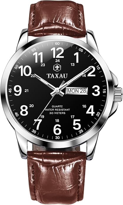 Watches for Men Leather Large Arabic Numerals Mens Watches Waterproof Band with Date Quartz Men's Wrist Watch