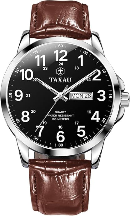 Watches for Men Leather Large Arabic Numerals Mens Watches Waterproof Band with Date Quartz Men's Wrist Watch
