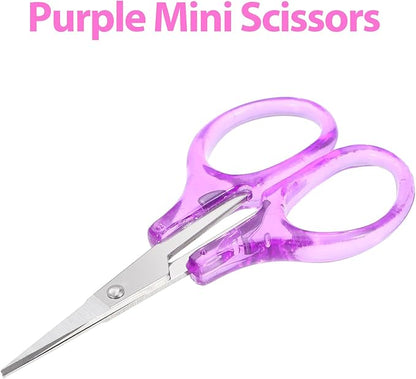 Mini Scissor, Small Scissors for Travel with Cover 3.5" Stainless Steel for Carry-on, Safe & Compact for Knitting, Crafting (Purple, Pink)