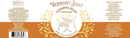 VERMONT SOAP Organic Lemongrass Zen Foaming Hand Soap - Natural Moisturizing Soap for Dry Skin - Fragrance Free Liquid Bathroom Hand Soap - Lemongrass Zen - 64 oz