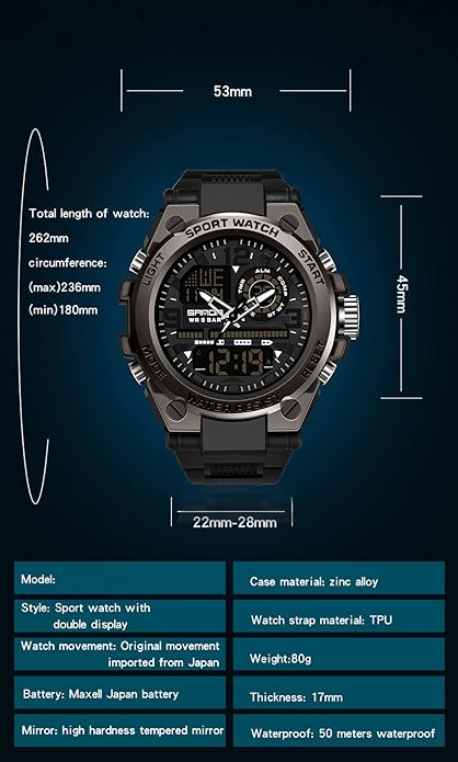 KXAITO Men's Watches Sports Outdoor Waterproof Military Watch Date Multi Function Tactics LED Alarm Stopwatch