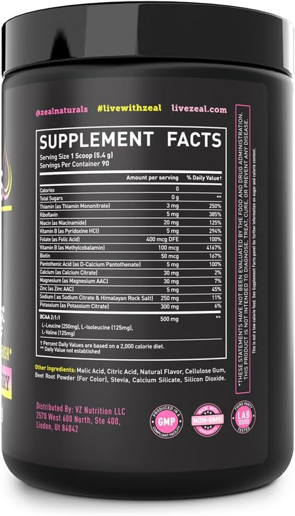 Zeal Electrolyte Powder - 90 Servings | Keto Electrolytes Powder | Zero Sugar, BCAAs, B-Vitamins | Potassium, Zinc, Magnesium | Hydration Powder Recovery Drink | Lemon Berry