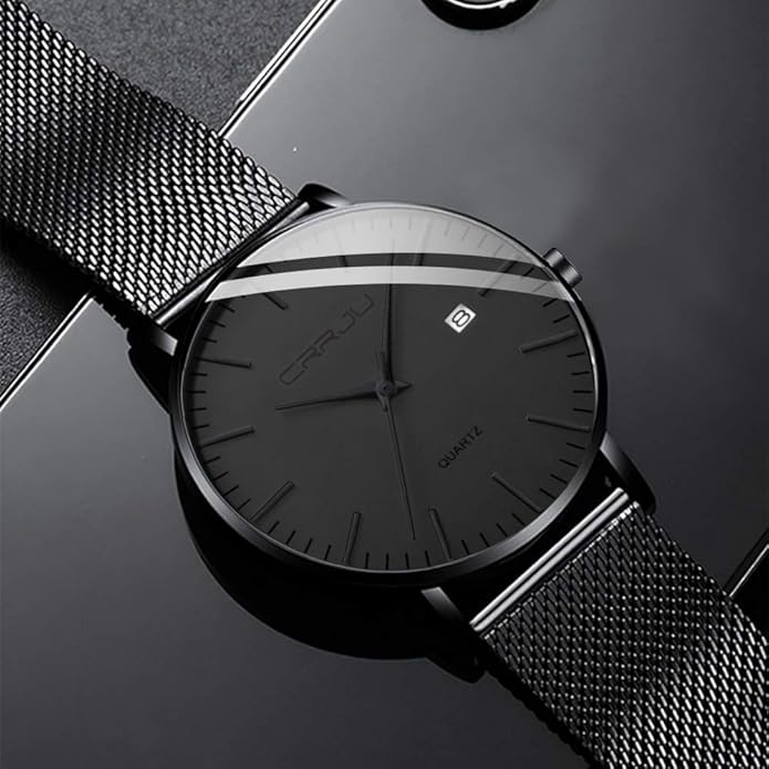 CRRJU Men's Minimalist Casual Luxury Auto Date Watches Fashion Business Japan Movement Quartz Waterproof Wristwatches for Men Stainsteel Steel Band Watch