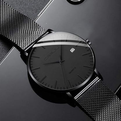 CRRJU Men's Minimalist Casual Luxury Auto Date Watches Fashion Business Japan Movement Quartz Waterproof Wristwatches for Men Stainsteel Steel Band Watch