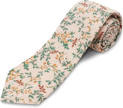 Cotton Floral Ties for Men 2.76" Men's Skinny Tie Linen Flower Printed Neck Tie for Wedding Dating Party