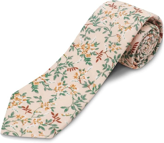 Cotton Floral Ties for Men 2.76" Men's Skinny Tie Linen Flower Printed Neck Tie for Wedding Dating Party